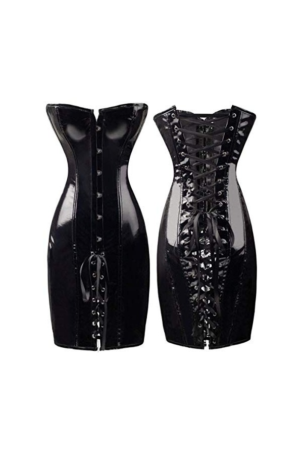 KHDFYER Nuisette Sexy Femme Coquine Gothique Sexy Brillant Long en Cuir Wetlook Hors Épaule Robe Moulante PVC Latex Corset Ro