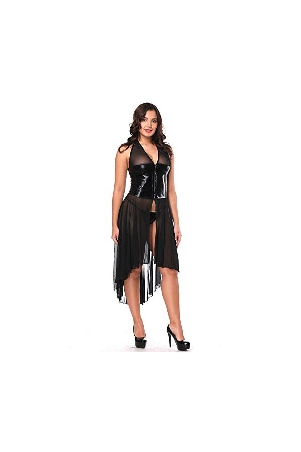 GGTBOUTIQUE Robe sexy en vinyle pour femme avec dos nu Dominatrix Noir, Noir , taille unique