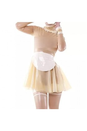 ASNAT Robe de Demoiselle dhonneur en Latex Naturel, Tablier, col en Dentelle avec Fermeture éclair au Dos, Bleu foncé, XXL