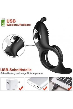 ZDW Anneau de P-Ê?Is En Silicone Couple 9 Vitesses T-Shirt Vibrant Cli-Toris Anneau de Massage Charge Usb Étanche, Anneau de 