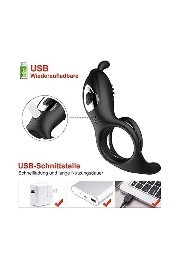 ZDW Anneau de P-Ê?Is En Silicone Couple 9 Vitesses T-Shirt Vibrant Cli-Toris Anneau de Massage Charge Usb Étanche, Anneau de 