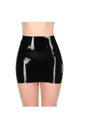 ASNAT Latex Naturel Mini Jupes Sexy en Latex Noir, Robe serrée en Caoutchouc Latex avec Fermeture éclair au Dos, Noir, XL