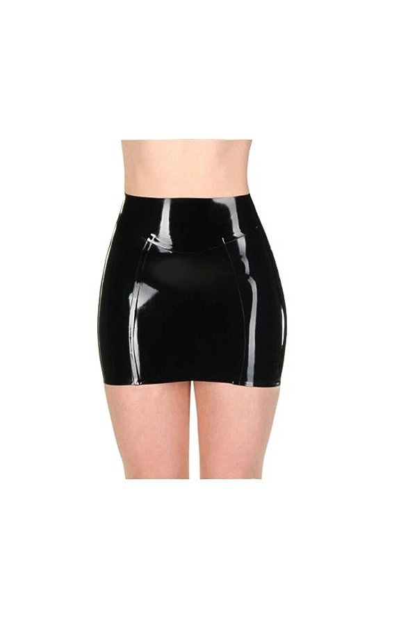 ASNAT Latex Naturel Mini Jupes Sexy en Latex Noir, Robe serrée en Caoutchouc Latex avec Fermeture éclair au Dos, Noir, XL