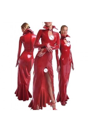 ASNAT Robes Fendues en Caoutchouc en Latex Naturel, sirène à Manches Longues pour vêtements de fête, Robe Sexy en Latex pour 