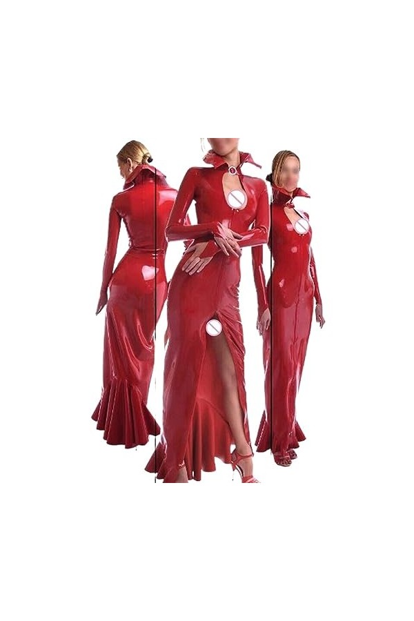 ASNAT Robes Fendues en Caoutchouc en Latex Naturel, sirène à Manches Longues pour vêtements de fête, Robe Sexy en Latex pour 