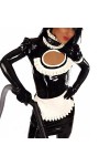 Latex naturelManches bouffantes Robe de femme de chambre en latex Tablier Fermetures à glissière Volants au dos Ouvert sur le