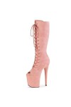WOkismD 20CM / 7.87IN Suede Open Toe Mid Boots Talons hauts Femme Nightclub Modèle Catwalk Sexy Pole Chaussures de danse,Rose