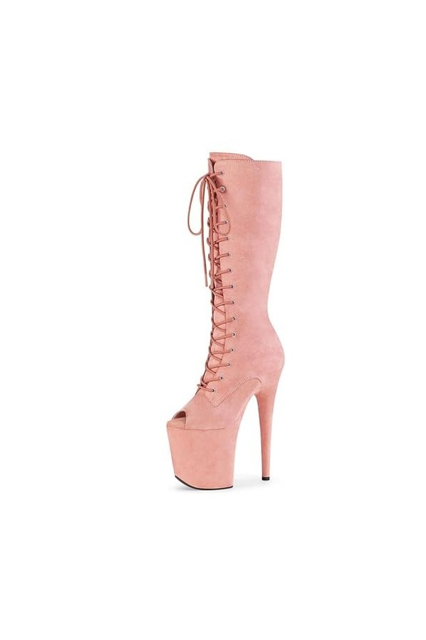 WOkismD 20CM / 7.87IN Suede Open Toe Mid Boots Talons hauts Femme Nightclub Modèle Catwalk Sexy Pole Chaussures de danse,Rose