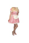 ASNAT Latex NaturelBébé Rose Et Blanc Maid Robe en Latex avec Laçage Manches Courtes Fermeture Éclair Dos en Caoutchouc Unifo