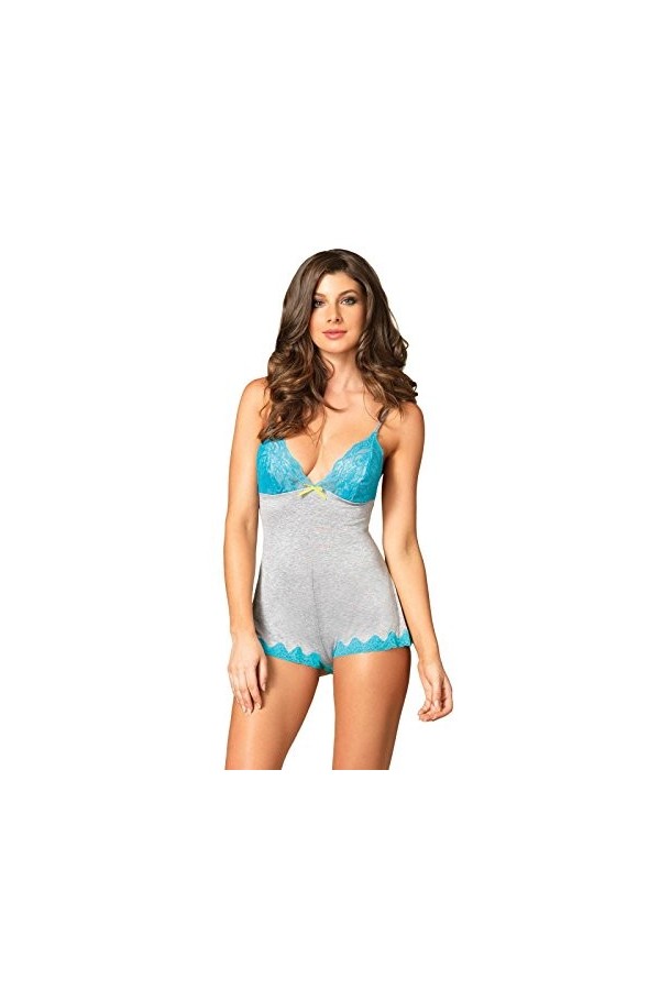 Leg Avenue Petit Gris et Bleu fluo pour femme pyjama en jersey brossé dentelle teddy Heather