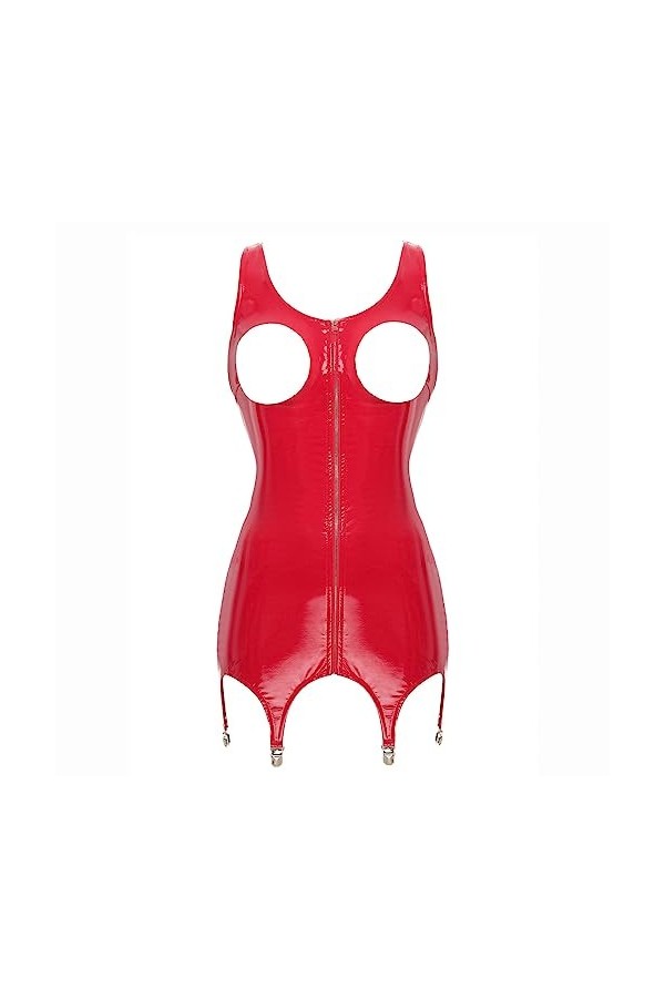 Oyolan Mini Robe Courte Sexy Femme Cuir Verni Halter Neck Top Dos Nu Erotique Robe Moulante Body Wetlook Costume Soirée Cockt