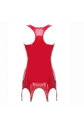 Oyolan Mini Robe Courte Sexy Femme Cuir Verni Halter Neck Top Dos Nu Erotique Robe Moulante Body Wetlook Costume Soirée Cockt