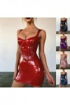 Gellmall Femme Robes en PU Cuir Clubwear Wetlook Bodycon Tirant Mini-Robe Courte Sexy Robe de Fête Érotique L