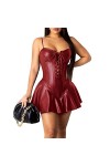 seiveini Robe Sexy en Cuir Femme Robe Latex Simili Mini Robe Moulante Col en V Clubwear Robe San Manche Robe de Club à Enfile