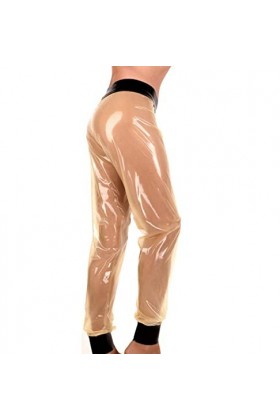 MCWJ No Zip Pantalon en latex transparent pour homme avec bordures noires, transparent, S