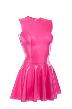 Jupes plissées en latex robes une pièce sans manches col bateau rose court chaud sans fermeture éclair personnalisé 0,4 mm M