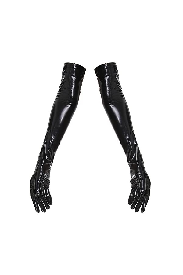 FEOYA Long Gants Femme Extensibles Sexy Gants Longs en Latex Cuir Brillan Adulte Noir L