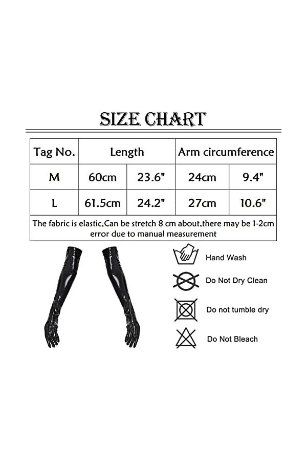 FEOYA Long Gants Femme Extensibles Sexy Gants Longs en Latex Cuir Brillan Adulte Noir L