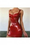 Sexy PU Dos Nu Club Robe Courte Solide Noir Wet Look Latex Moulante Faux Cuir Push Up Gothique Mini Micro Robe Justaucorps-Ro