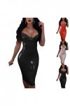 seiveini Robe Sexy en Cuir Femme Robe Moulante Chic Wetlook Clubwear Robe Bodycon de Cocktail Fête Vintage Verni Mini Dress C
