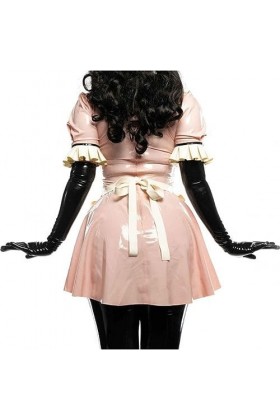 ASNAT Latex Naturel Robe Sexy en Latex pour Femme de Chambre française avec Fermeture éclair au Dos, Manches Courtes, Tablier