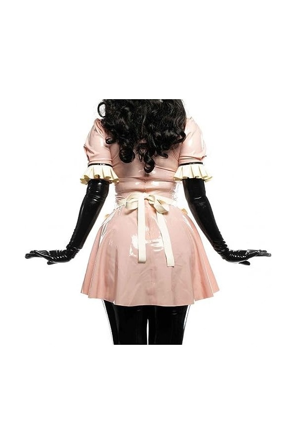 ASNAT Latex Naturel Robe Sexy en Latex pour Femme de Chambre française avec Fermeture éclair au Dos, Manches Courtes, Tablier