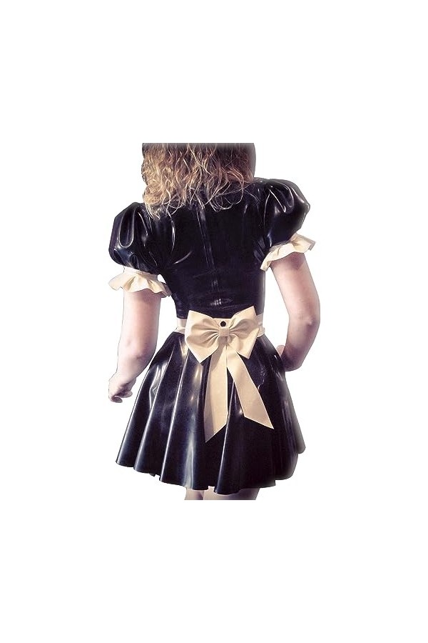 ASNAT Latex Naturel Noir Et Blanc Manches Courtes Bouffantes Robe Sexy De Femme De Chambre Française en Latex avec Tablier Fe