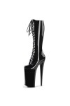 WOkismD Super High Heel 26CM Bottes de mode printemps et hiver Bottes en cuir verni noir Plate-forme étanche Bottes de stilet