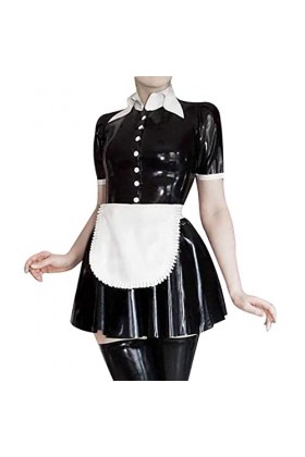 Latex NaturelRobes Sexy en Latex de Femme de Chambre française Noire et Blanche avec Tablier à Volants Boutons sur Le Avant e