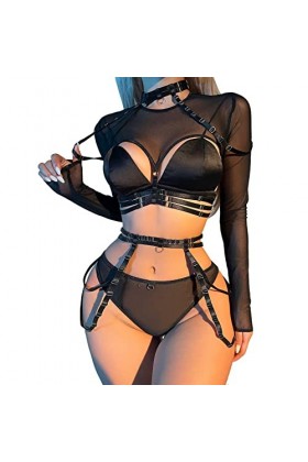 Robe en cuir pour femme - Robe sexy en cuir verni - Manches longues - Robe en cuir synthétique - Robe plissée sans manches - 