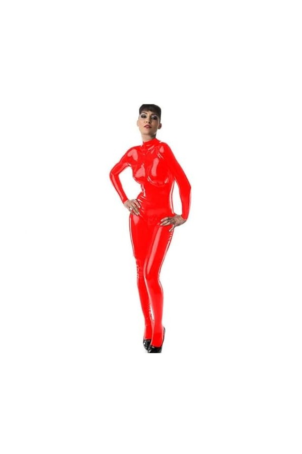 JQYTEN Sexy femmes PVC pieds Catsuit col roulé maigre body à manches longues combinaison exotique tout match Cosplay Costume
