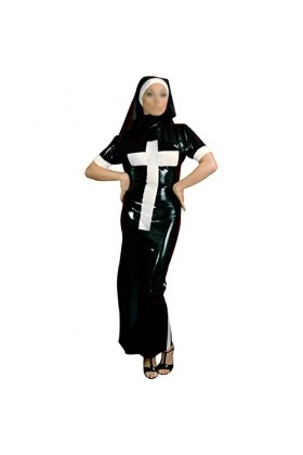 Latex NaturelRobe Longue en Latex avec Garnitures dhabitude de Nonne sur Les côtés, Couvre-Chef, Combinaison Moulante Unifor