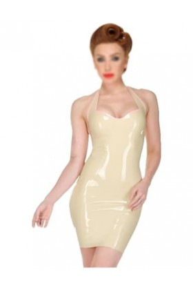 ASNAT Latex NaturelLatex Catsuit Caoutchouc Gummi 100% Robe en Latex Naturel Robe de Soirée Ajustée Sexy,Blanc,XL