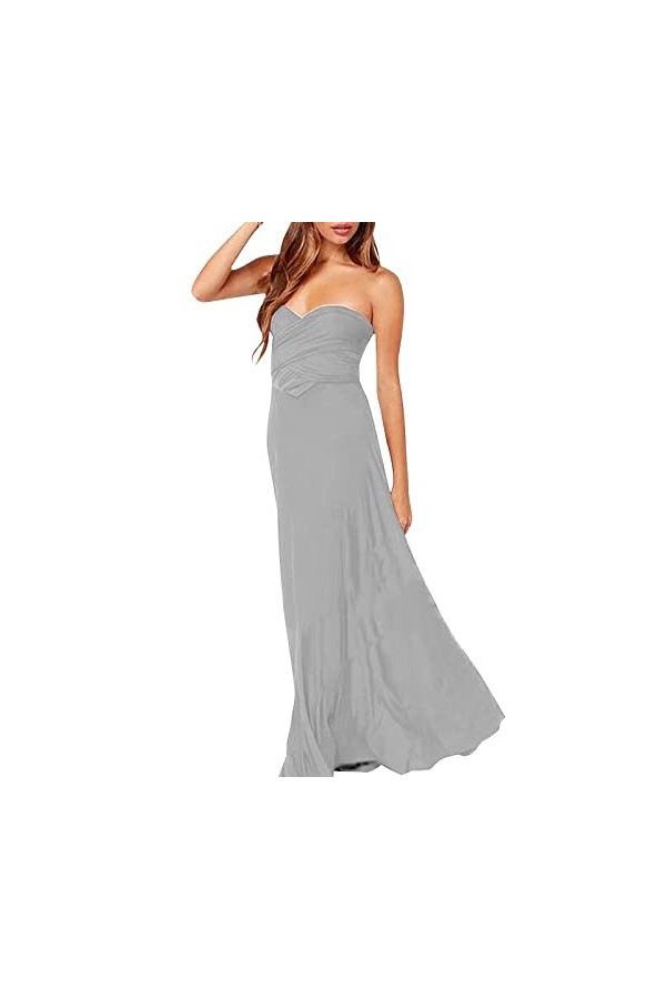 Robe de demoiselle dhonneur à épaules dénudées - Longue en mousseline - Robe de soirée formelle avec fente - Bretelles spagh