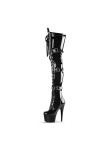 WOkismD 17CM Long Sur-Le-Genou Bottes Sexy Ceinture Boucle Discothèque Modèle Pole Danse Talons Hauts pour Femmes,Noir,36 EU