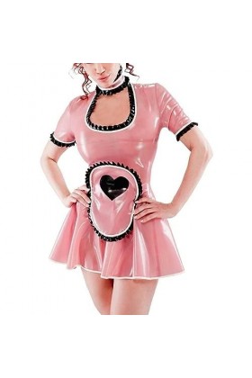 ASNAT Robe en Latex Naturel avec Fermeture éclair dans Le Dos, Tablier à Manches Courtes avec Garnitures en Forme de cœurs, U