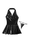 AYAZER Robe Moulante Sexy Rouge Noir Simili Cuir M-4XL Femmes Dété sans Manches Col en V Dos Nu PVC Latex Mini Robe Robes De