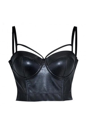 Soutien-Gorge en Simili Cuir Noir avec Fermeture éclair sur Le Devant, Lingerie Sexy, Soutien-Gorge Push Up pour Femmes, Ling