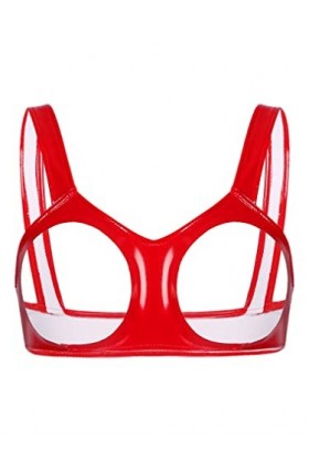 Kaerm Soutien-Gorge Cuir Femme Sexy Lingerie Ouvert Bra Brassière Sein Nu Débardeur Latex sous-Vêtement Érotique Clubwear S-4