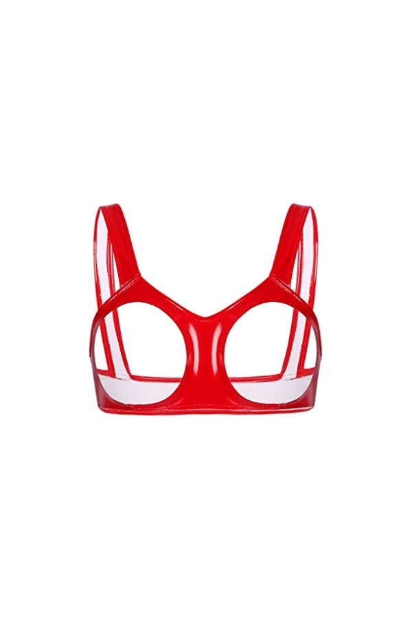 Kaerm Soutien-Gorge Cuir Femme Sexy Lingerie Ouvert Bra Brassière Sein Nu Débardeur Latex sous-Vêtement Érotique Clubwear S-4