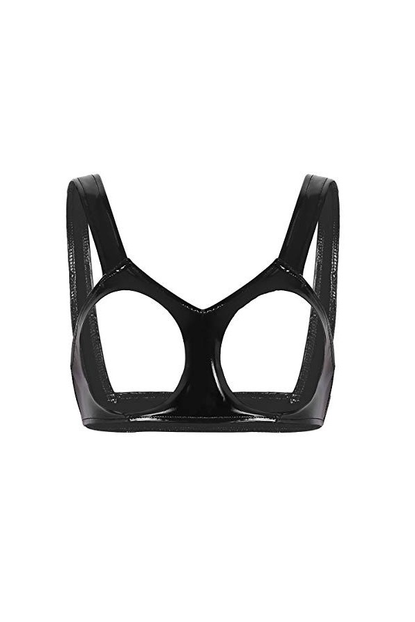 Kaerm Soutien-Gorge Cuir Femme Sexy Lingerie Ouvert Bra Brassière Sein Nu Débardeur Latex sous-Vêtement Érotique Clubwear S-4