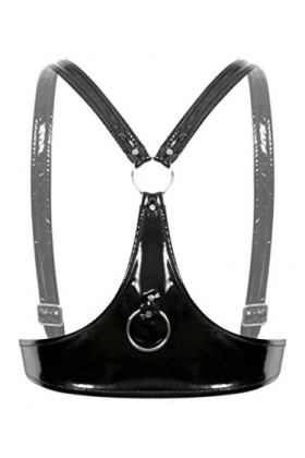 Agoky Femme Sexy Soutiens-Gorge en Cuir Verni Brassière Soutien Gorge Ouvert Poitrine Nue Transparent sous Vêtement Décolleté