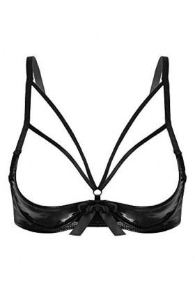 Agoky Femme Soutiens-Gorge Sexy Cuir Verni Corselet Bustier Poitrine Ouvert sous-vêtement Tank Top Camisole Lingerie Corset C