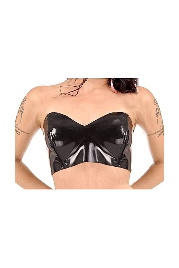 Latex CaoutchoucNoir Sexy Tubes en latex Hauts avec laçage à l’arrière Soutiens-gorge en caoutchouc Lingerie Soutiens-gorge, 