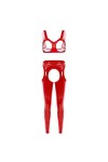 Oyolan Ensemble Sexy Femme Cuir Verni Ouverte Soutien-Gorge Sein Nu avec Legging Ouvert Entrejambe Erotique Costume S-4XL Typ