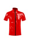 T-shirt à manches courtes pour homme - Aspect cuir - En latex - En cuir verni - Pour fête - Costume de club - Tenue musclée -