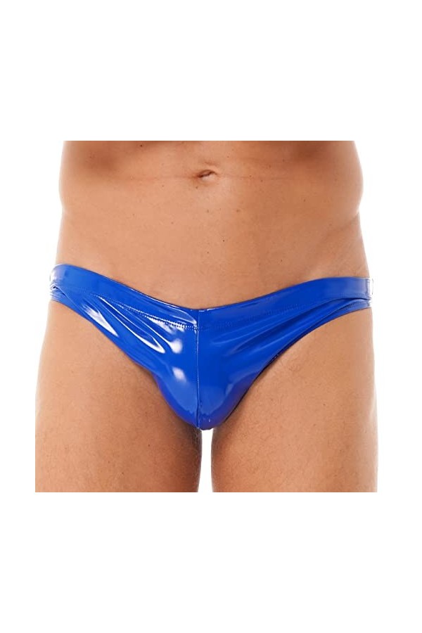 Kaerm Slip Homme en Cuir String Latex Taille Basse Poche Bombée ?Bouton Pression Clubwear M-4XL Rouge XXL