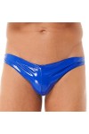 Kaerm Slip Homme en Cuir String Latex Taille Basse Poche Bombée ?Bouton Pression Clubwear M-4XL Rouge XXL