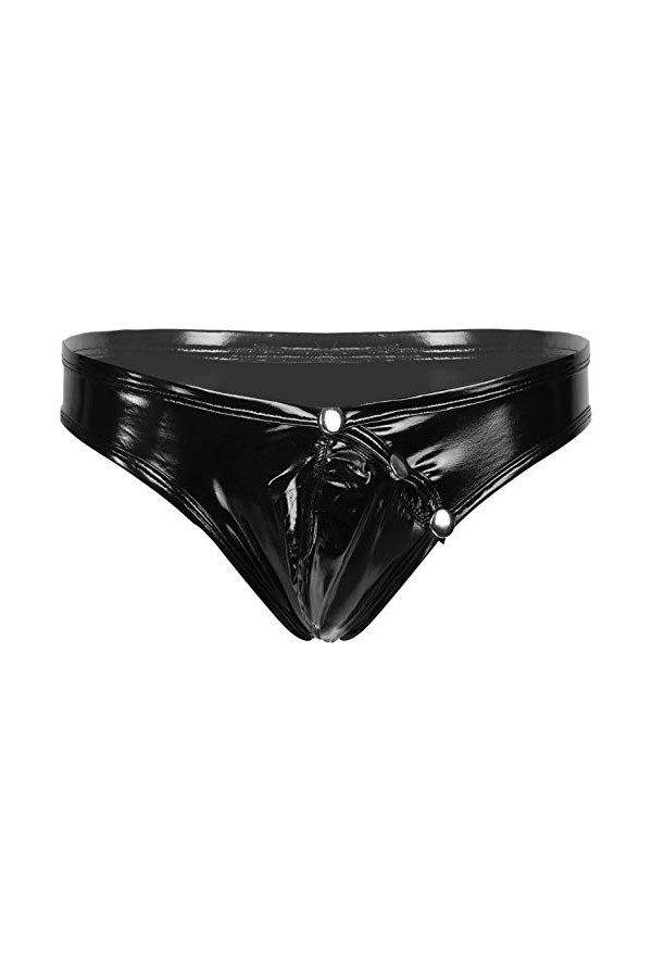 Kaerm Slip Homme en Cuir String Latex Taille Basse Poche Bombée ?Bouton Pression Clubwear M-4XL Rouge XXL