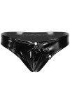 Kaerm Slip Homme en Cuir String Latex Taille Basse Poche Bombée ?Bouton Pression Clubwear M-4XL Rouge XXL